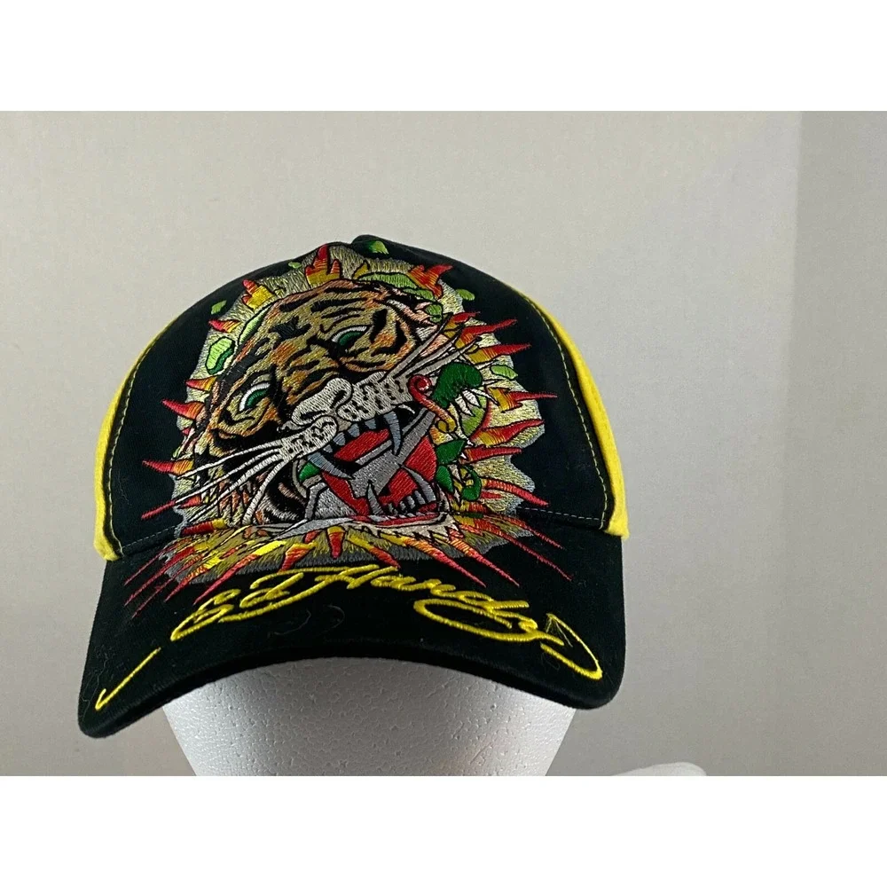 Ed Hardy Kids Baseball Hat Cap Black Yellow Embroidered Roaring Tiger Strapback